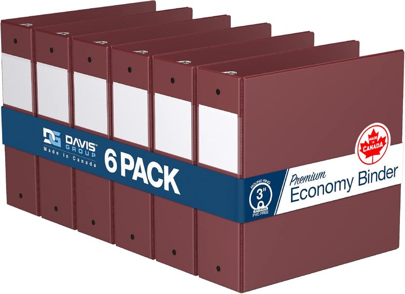 Davis Group Premium Economy 6-Pack 3-Ring Binders for School or Office, Round-Ring Binders, 3 Inch, Burgundy - Image 1